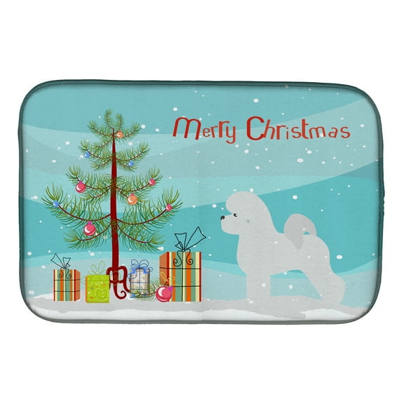 Bichon Frise Merry Christmas Tree Dish Drying Mat