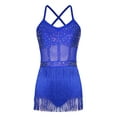 thumbnail image 4 of Moggemol Ensemble de Robe de Danse Latine à Paillettes pour Femmes, Justaucorps, Tango, Salsa, Rumba, Cocktail, Soirée, Bleu Royal, 4 of 6