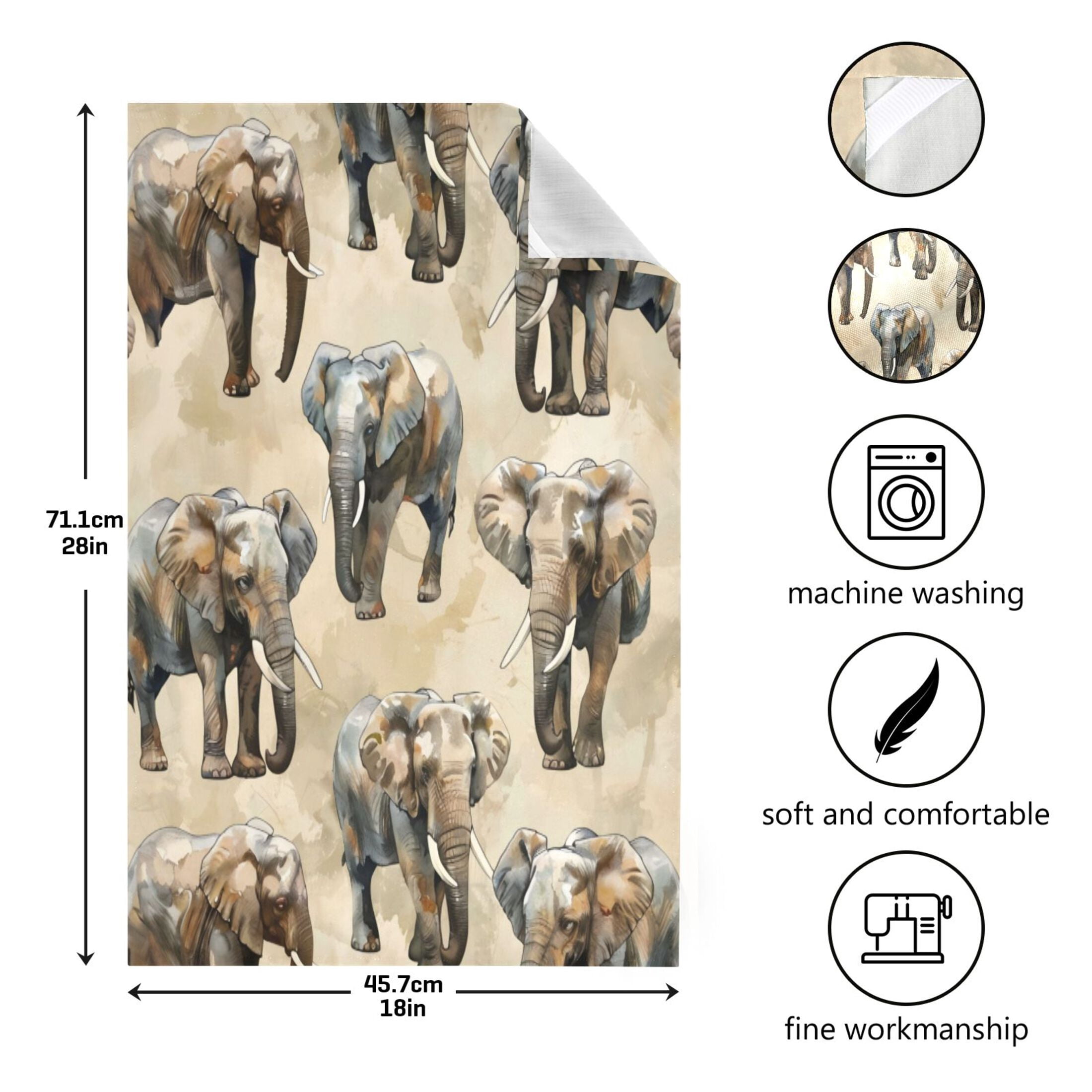 Kitchen Towel 28x18 Inches x6，Plate Towel, Decorative Towel, Napkin, Tea Towel Tea Towels For Kitchen Dish Cloths & Dish Towels Gray Elephant
