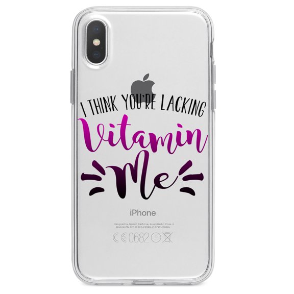 DistinctInk Clear Shockproof Hybrid Case for iPhone XS Max (6.5" Screen) - TPU Bumper Acrylic Back Tempered Glass Screen Protector - I Think You're Lacking Vitamin Me