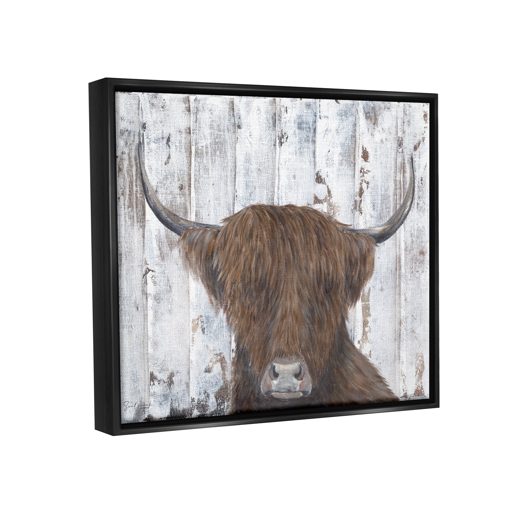 Stupell Country Rustic Highland Cattle Portrait Animals & Insects Painting Black Floater Framed Art Print Wall Art
