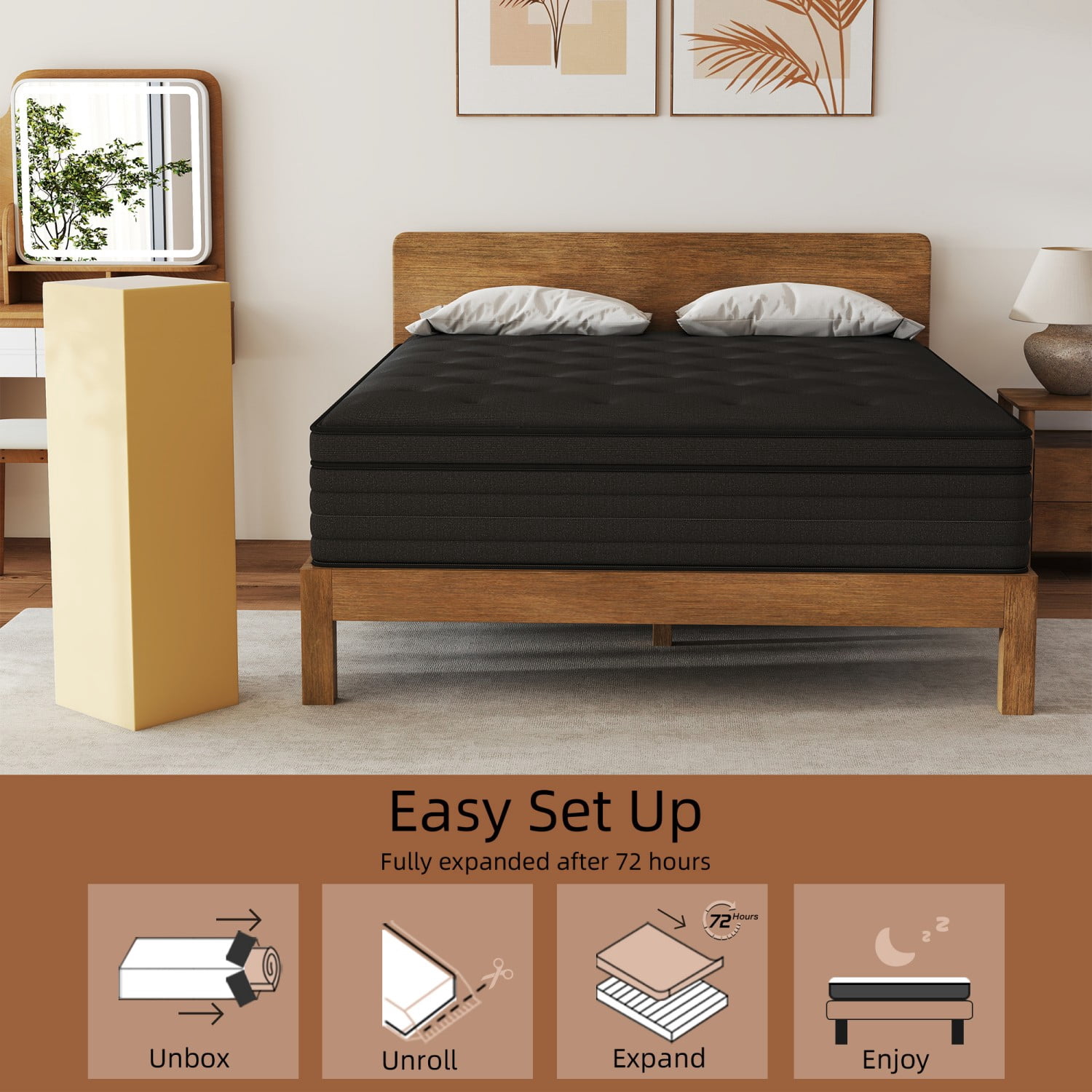 AMENDPATURE 14 inch Twin Hybrid Mattress,Gel Infused Memory Foam and Pocket Spring in a Box,Medium，Black Mattresses，Adult