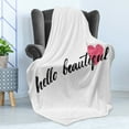 thumbnail image 4 of Hello Soft Flannel Fleece Throw Blanket, Calligraphy Phrase in Black Hand Written Style Font with Pink Heart, Cozy Plush for Indoor and Outdoor Use, 50" x 70", Pink Black, by Ambesonne, 4 of 5