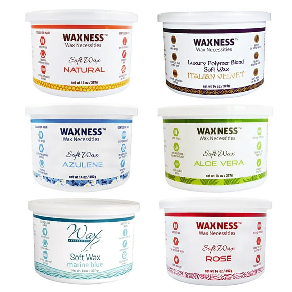 Waxness Depilatory Soft Wax Set of 6 Tins Assorted (6 x 14 oz)