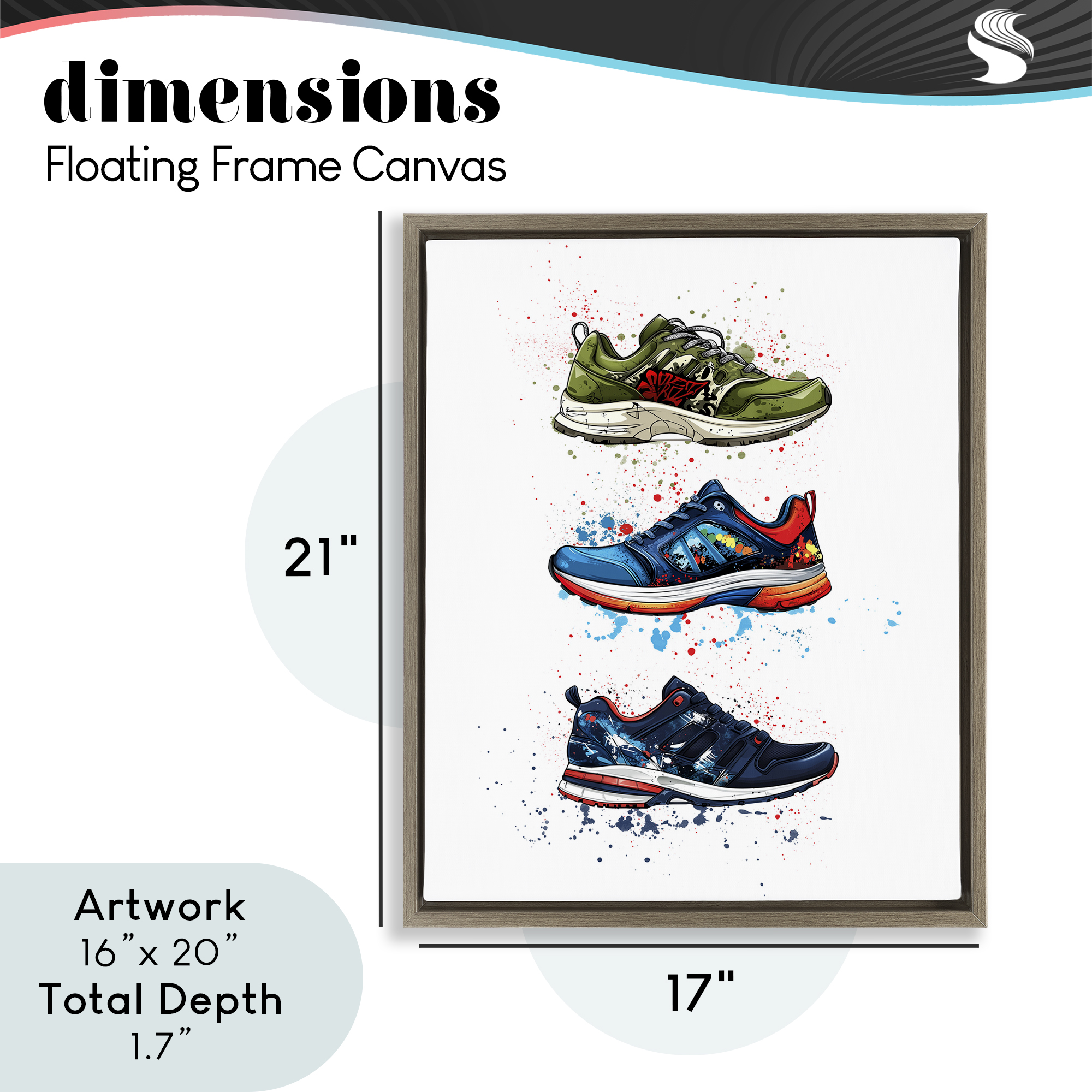 Modern Spray Sneakers Brown Framed Floater Canvas Wall Art, design by Christine Simpson Art