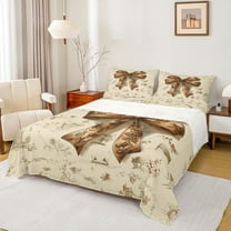 Homewish Retro Brown Bowtie Twin Sheet Sets,Vintage Bow Ribbon Twin Fitted Sheet,Country Flower Floral Flat Sheet For Girls Kids,Ultra Soft Home Decor,3pcs