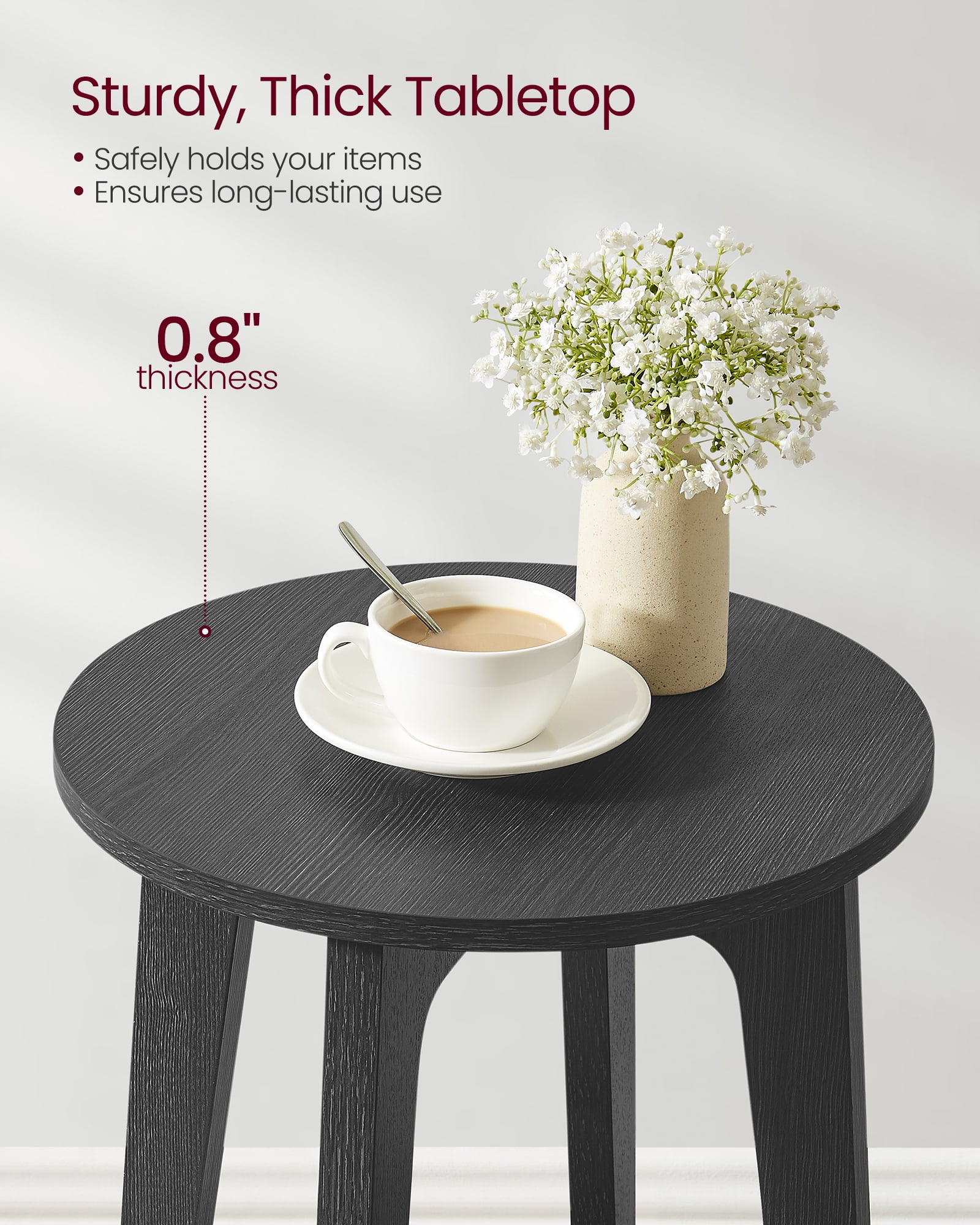 Round End Table Farmhouse Small Side Table Living Room Corner Table Drink Table Black