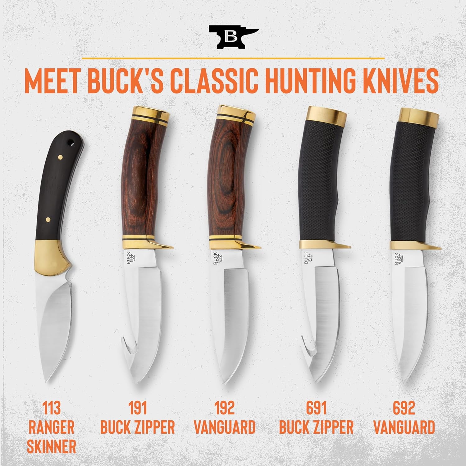 Buck Knives 113 Ranger Skinner Hunting Knife, 3-1/8" Fixed Blade, Ebony/Brass Handle, 5.2 oz
