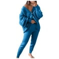 thumbnail image 3 of Yeaiivve Women's 2 Piece Outfits Fall Knit Lounge Sets V Neck Cardigan Sweaters Wide Leg Pants Tracksuit Set Blue S, 3 of 5