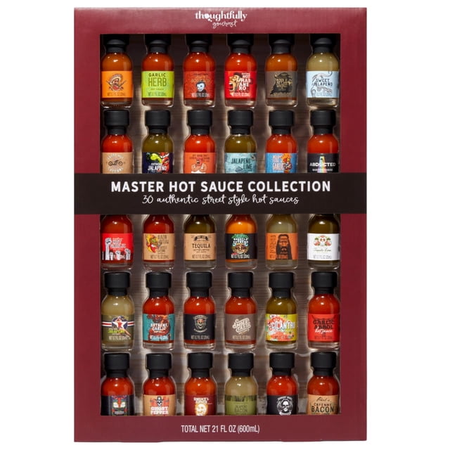 Gourmet, Master Hot Sauce Collection Sampler Set, Flavors Include Garlic Herb, Apple Whiskey and More, Hot Sauce Gift Set of 30