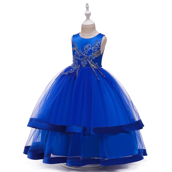 Aayomet Toddler Dress Flower Girls Dress Girls Lace Princess Party Pageant Tulle Summer Vintage Dress,Blue 7-8 Years