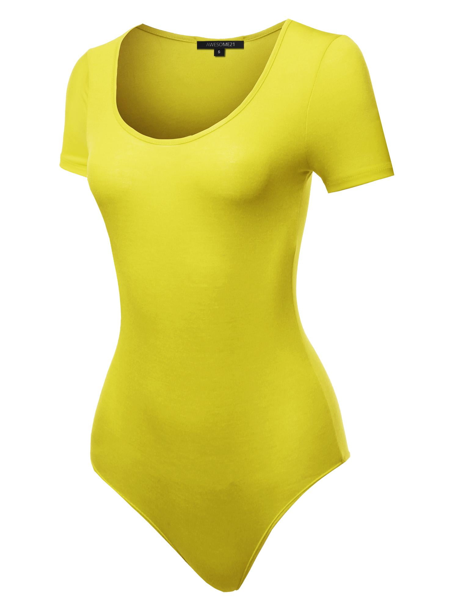 FashionOutfit Women's Solid Stretchable Basic Short Sleeve Bodysuit