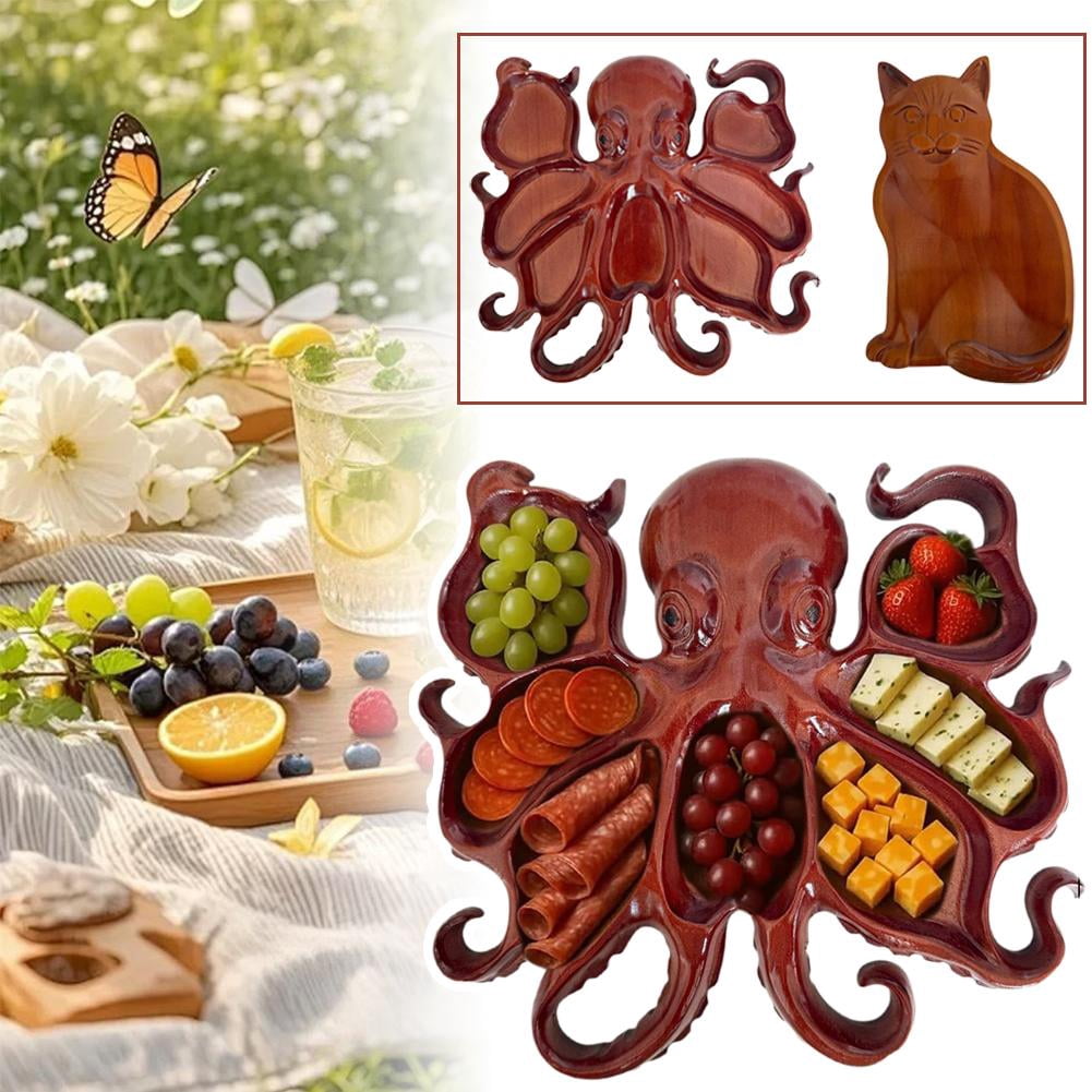Octopus Charcuterie Platter, Unique Octopus Design Wood Serving Tray, Ocean Theme Party Octopus Bread Board, Funny Animal Shaped Platters Tray, Gift for Seafood Lovers