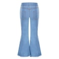 thumbnail image 2 of Fldy Girls Distressed Flared Jeans Elastic Waist Bell-Bottoms Trousers Kids Washed Denim Raw Edge Light Blue 14, 2 of 5