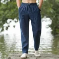 thumbnail image 2 of Pantalones de harén para hombre, holgados, de lino, finos, sueltos, anchos, de verano, nuevos de diseñador, talla grande, tendencia de moda Harajuku, pantalones casuales para hombre, 2 of 5