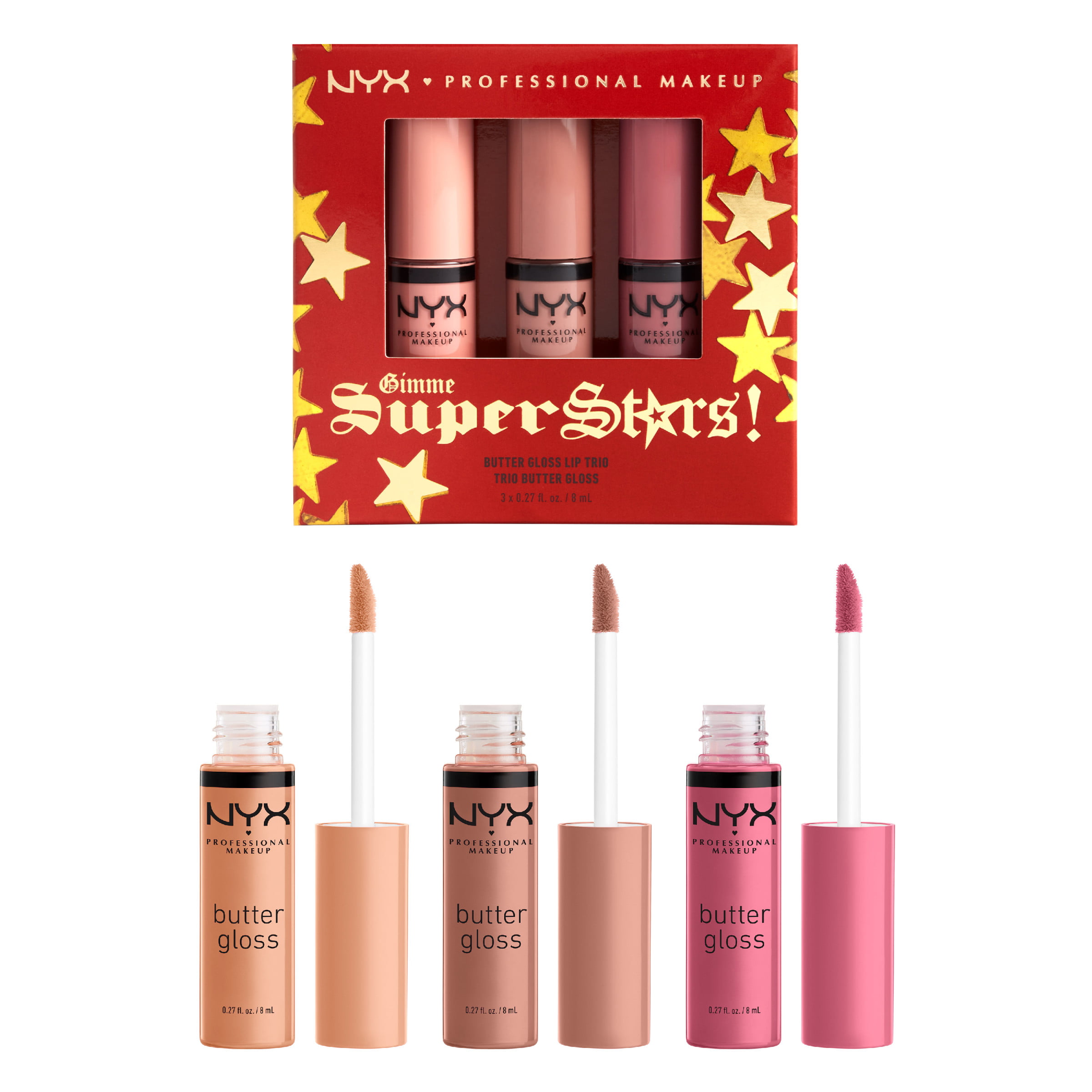 NYX Professional Makeup Butter Trio, Set Piece 3 Lip Conditioning Gift Gloss Gloss Sheer Light Nudes, Non-Sticky