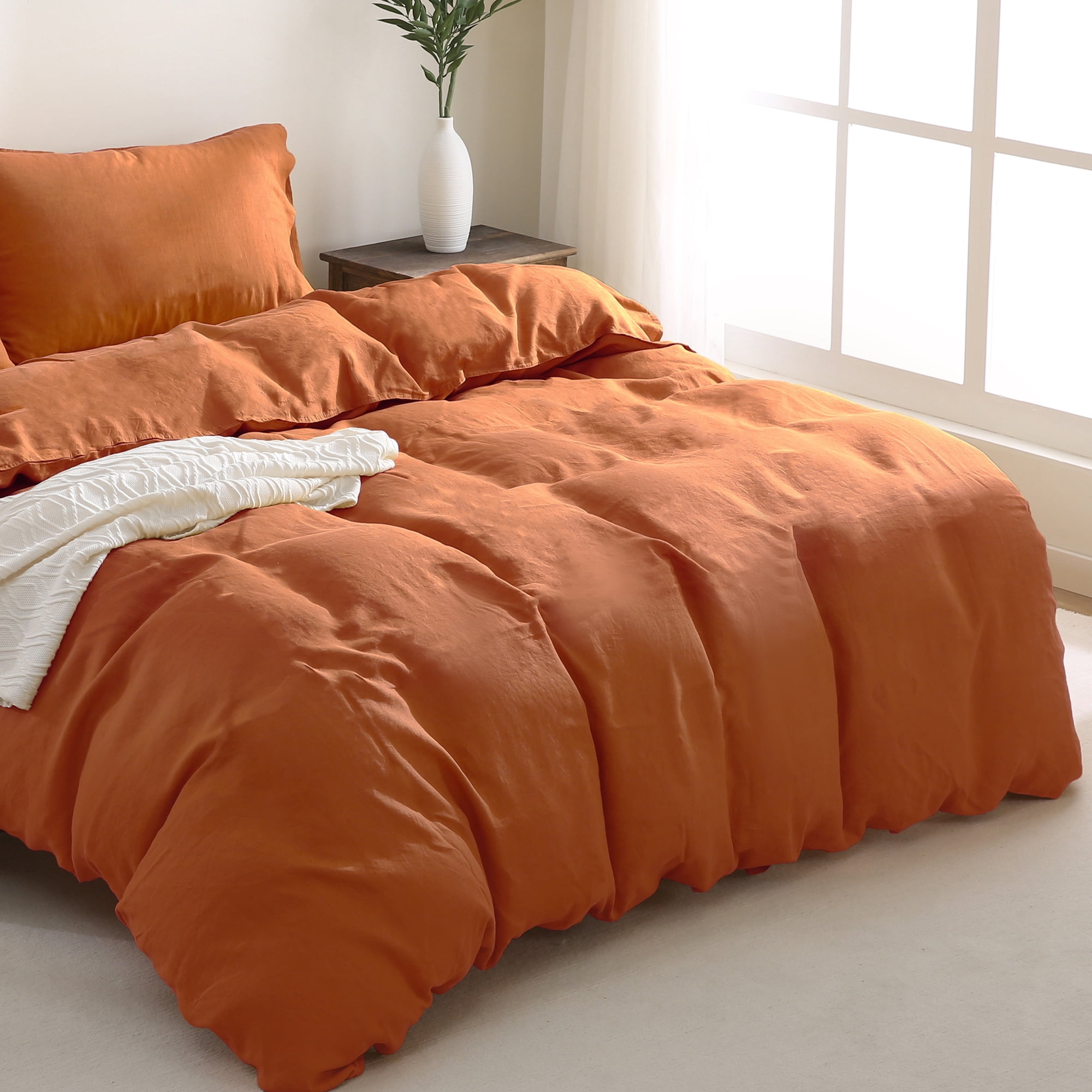 100% Pure Linen Duvet Cover with Button Closure and Corner Ties Soft & Breathable - Caramel King/Cal King