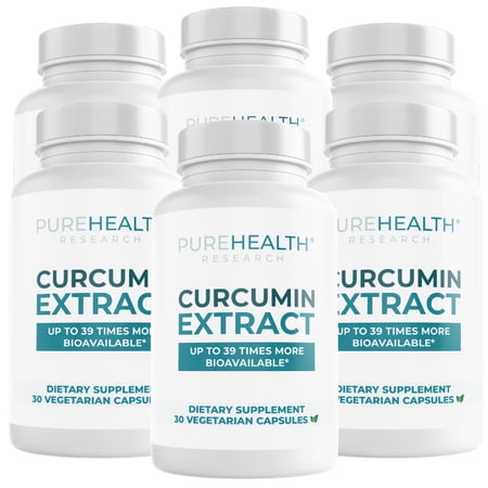 Curcumin Extract, High Absorption Turmeric Supplement for Immune Support & Joint Support by PureHealth Research, x6