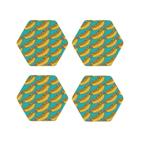

Junzan Hot Dogs 8 Print Coasters for Drinks - Leather Coasters Set of 4 for Coffee Table for Housewarming/Kitchen/Bar/Decor-Hexagon