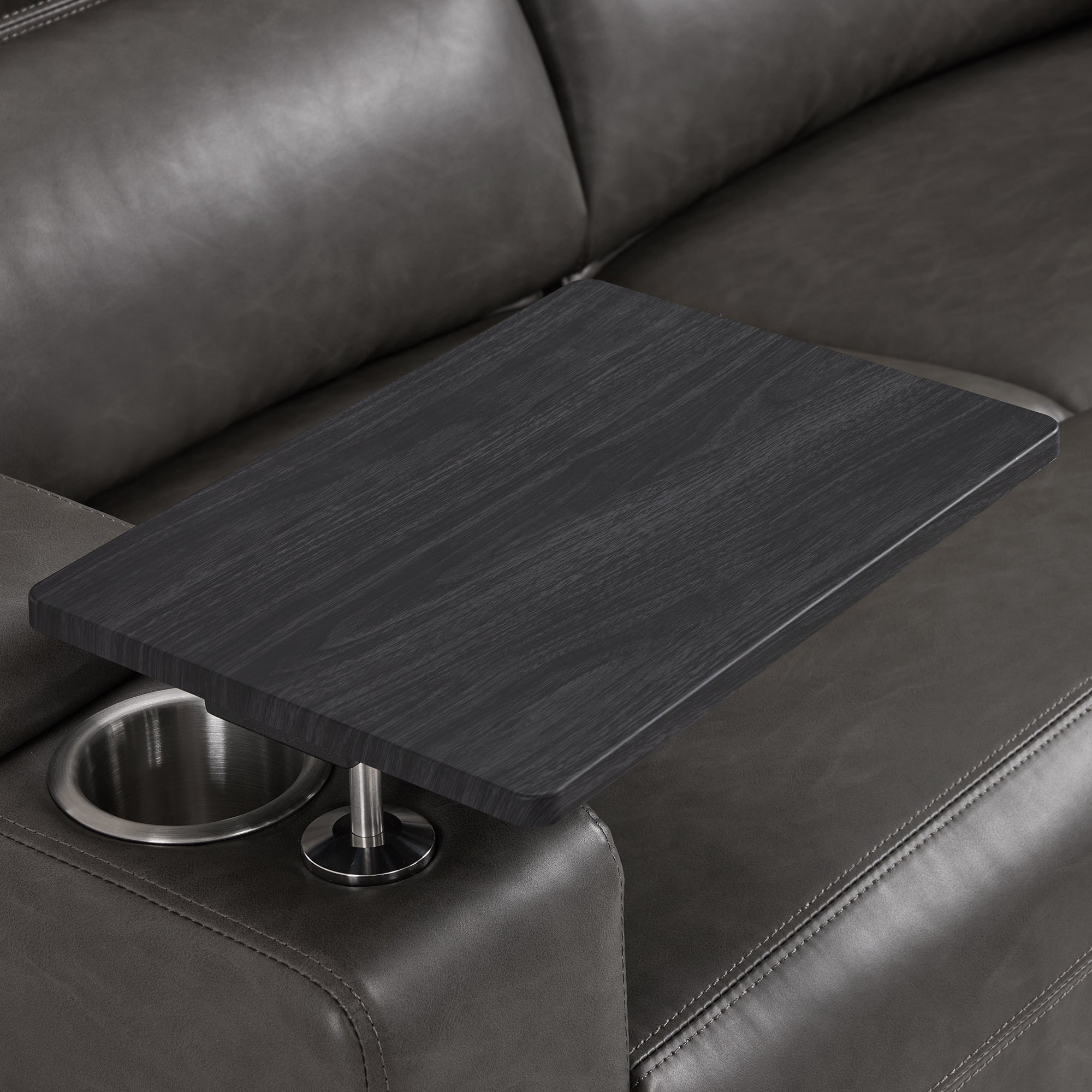 MCombo 73" Wall Hugger Power Loveseat Recliner with Console for Small Spaces, RV, 360° Swivel Tray Table, Armrest Storage, Dark Grey