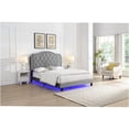 thumbnail image 3 of JERFIT Queen Upholstered Platform Bed with LED Lights, Button Tufted Velvet Headboard, Wood Slat Support, No Box Spring Needed, Light Gray, 3 of 10