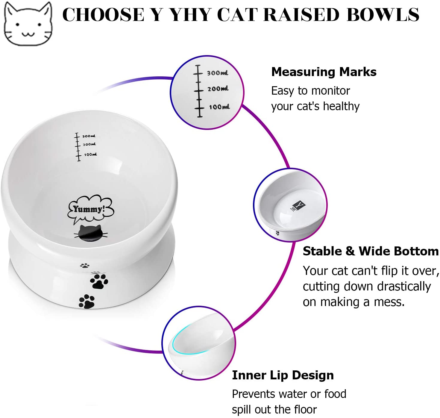Elevated Cat Food Bowl, Raised Food and Water Bowl for Cat and Small Dog, Tilted Ceramic Water Bowls No Spill,15oz, Dishwasher Safe