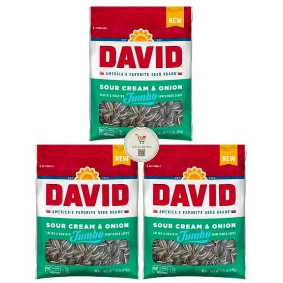 David's Salted & Roasted Sunflower Seeds, Pack of 3 5.25 oz Bags Sour Cream & Onion