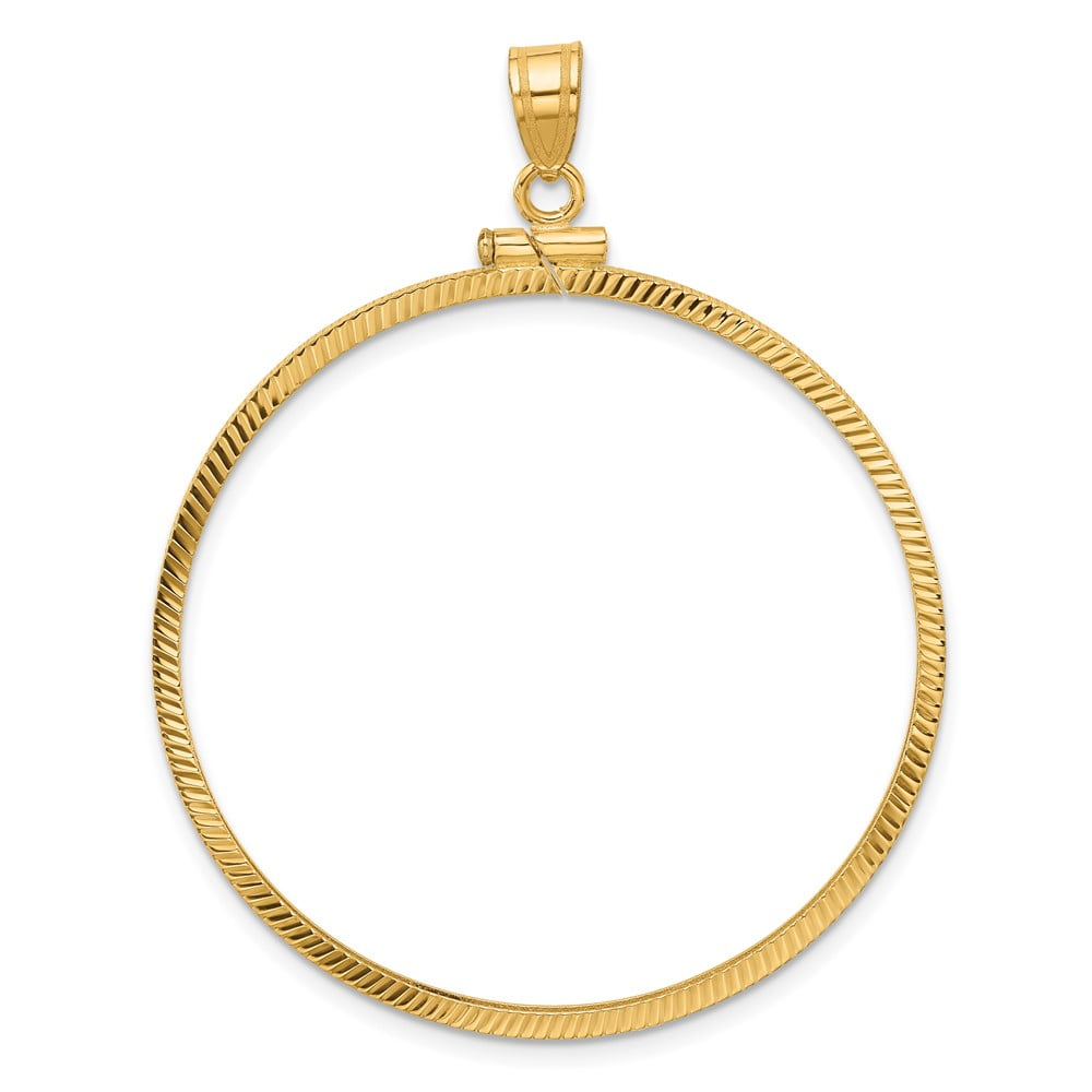 Wideband Distinguished Coin Jewelry 14k Polished and Diamond-cut 39.5mm x 1.1mm Screw Top Coin Bezel Pendant