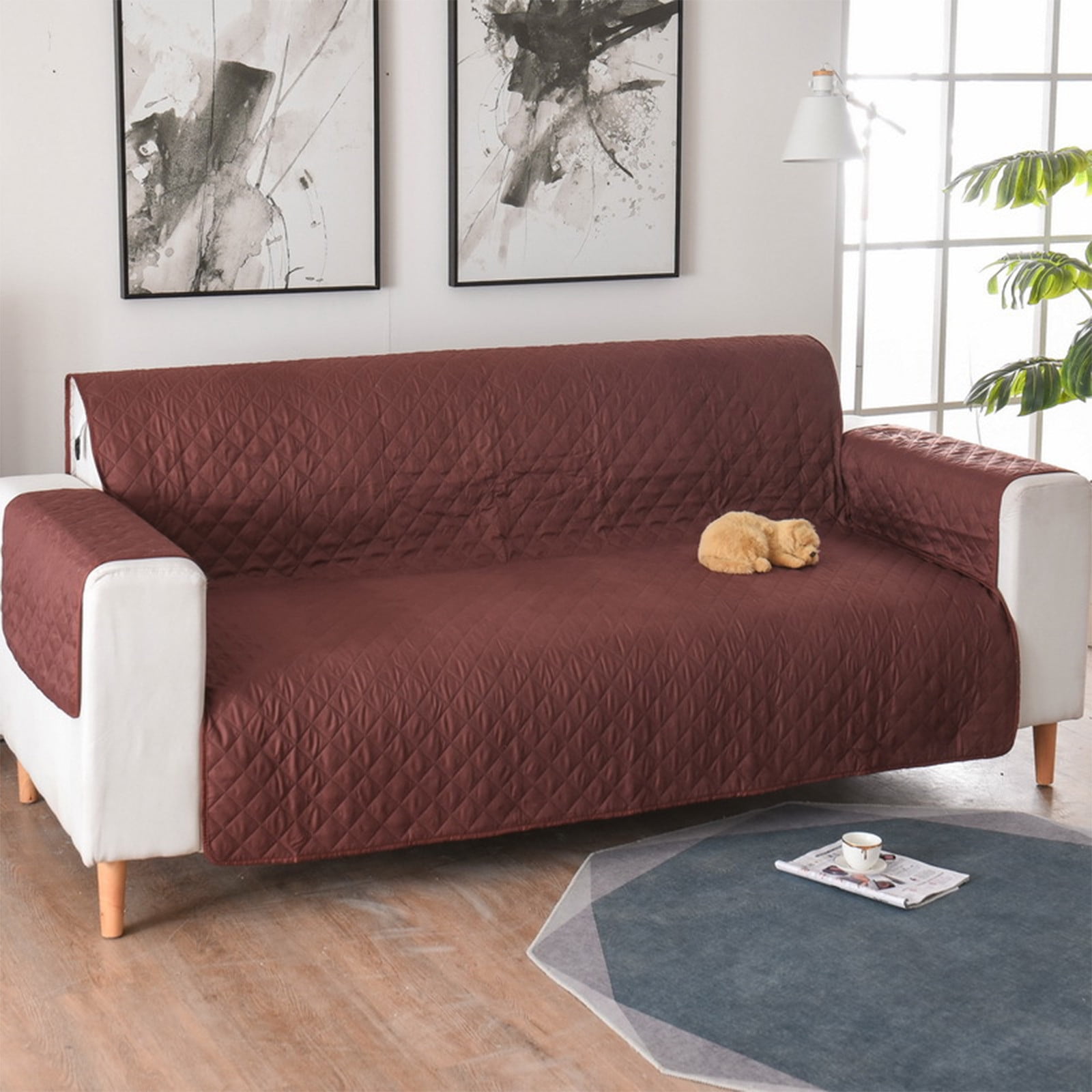Reversible Sofa Cover Couch Cover for Dogs with Elastic Straps Water Resistant Furniture Protector for Pets Couch Cover for 2 Cushion Couch