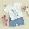 thumbnail image 2 of Bagilaanoe 2pcs Toddler Easter Outfits Baby Boy Shorts Set Short Sleeve Letter Print T Shirt Tops + Shorts 6M 12M 18M 24M 3T Kids Casual Summer Clothes, 2 of 8