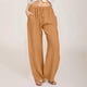 thumbnail image 2 of Pantalones casuales de lino con cintura ancha y cordón largo para mujer - Pantalones elásticos de cintura alta y pierna ancha en color liso, 2 of 5