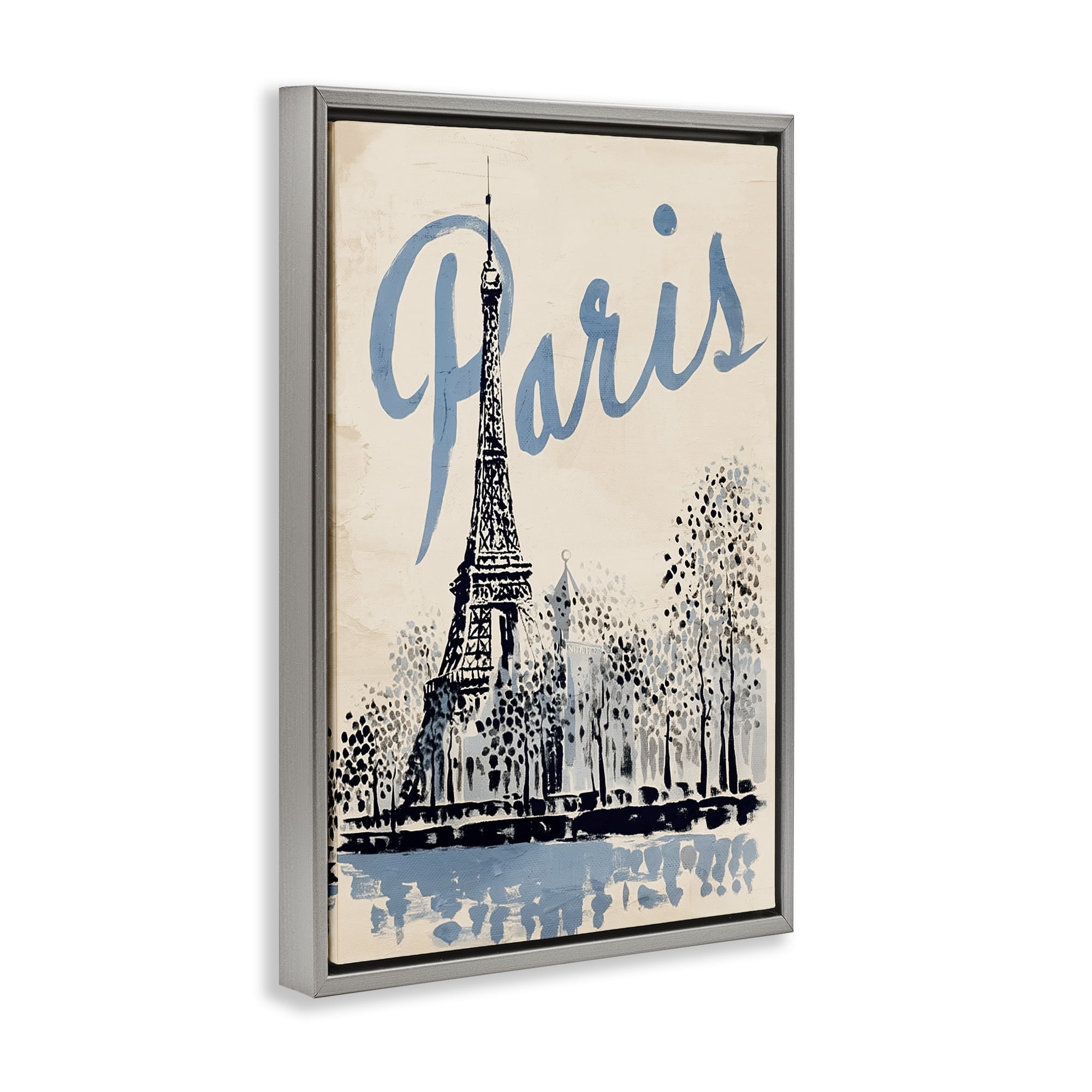 Stupell Industries Blue & Beige Paris Travel Gray Framed Floater Canvas Wall Art, design by Annabelle Hall