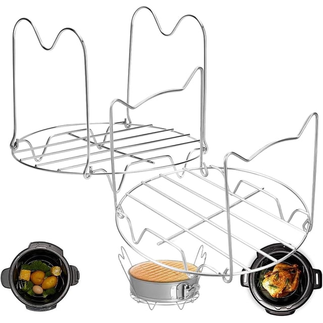 2 Pcs Steamer Rack Trivet with Handles Compatible with Instant Pot Accessories 6 or 8 Qt Pressure Cooker,Stainless Steel Steaming Rack Trivets,Long Handle for Easy Pot Removal