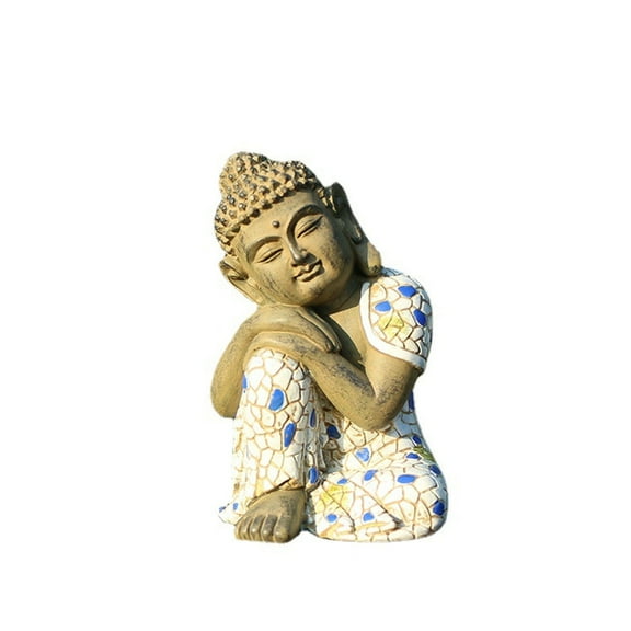 Sleeping Buddha, resting garden decoration sculpture small figures resin Zen made of synthetic resin frost-proof weatherproof stone figures for balcony entrance shelf courtyard