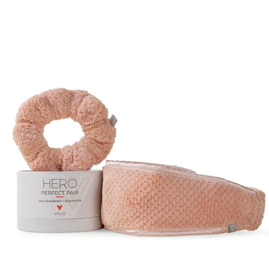 Conjunto de diadema y coletero VOLO Cloud Pink Spa para mujer | Accesorios para el cabello de toalla para maquillaje, lavado, cuidado personal y cuidado de la piel | Ultra suave absorbente y elástico