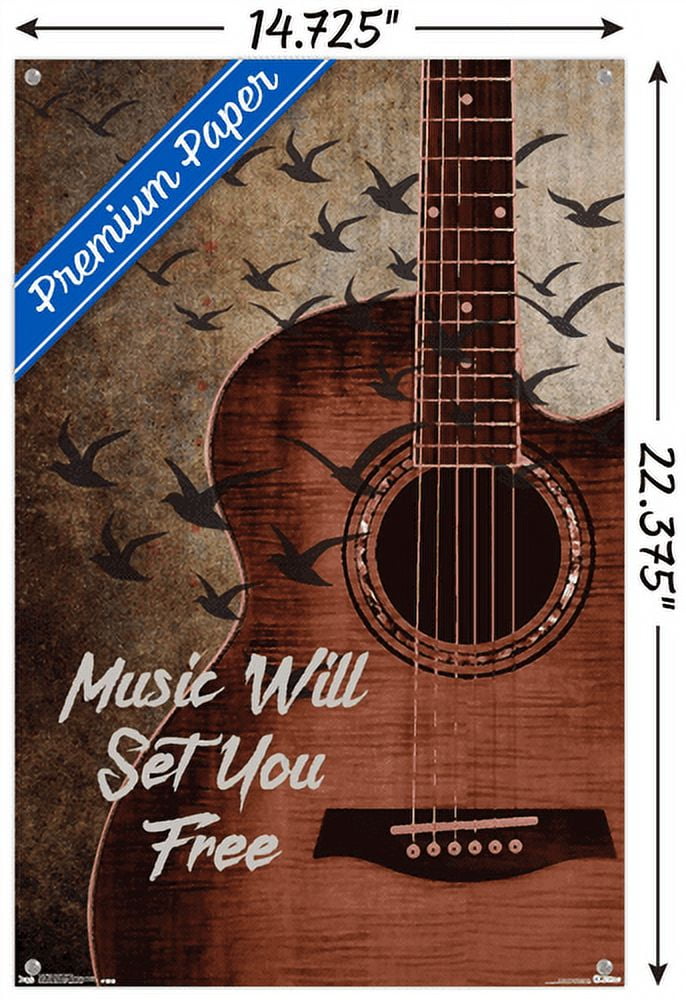 Music Will Set You Free Wall Poster with Push Pins, 14.725" x 22.375"