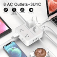 thumbnail image 3 of Tablero de Protección contra Sobretensiones, 8 Tomas de Corriente CA y 3 Puertos USB/C, Montaje en Pared, Protector de Sobretensión para Hogar, Oficina y Residencias Universitarias, Carga Simultánea, 3 of 8