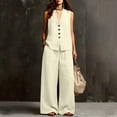 thumbnail image 4 of Ecqkame Two Piece Sets for Women Summer Casual V-Neck Tank Top and Wide Leg Pants Lightweight Vacation Solid Color Outfit Set Beige S, 4 of 6