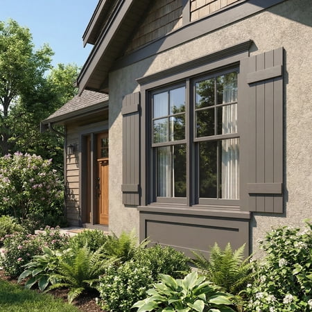 14 W x 35 H EverColor Joined Board-n-Batten Exterior Viny Shutters w/Installation Shutter-Lok s & Matching Screws (Per Pair) Musket Brown