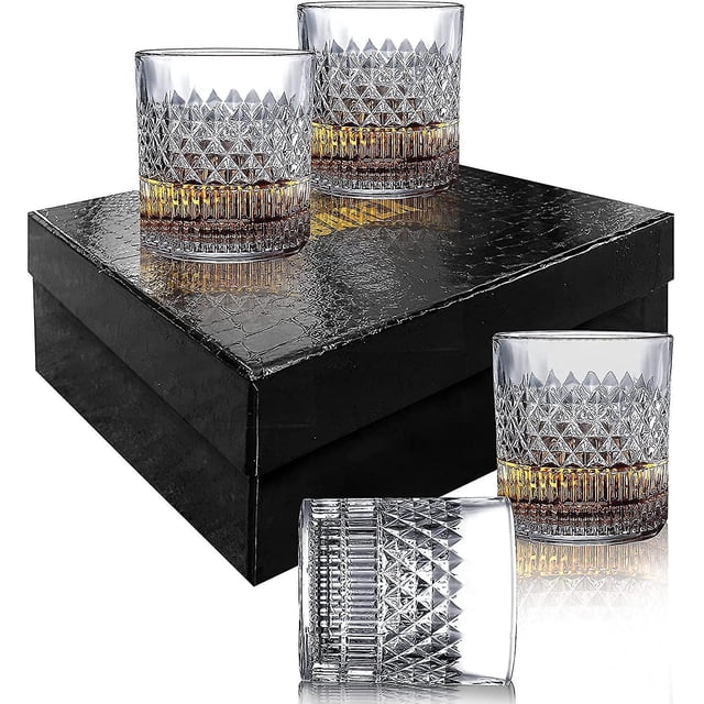 Whiskey Glasses Old Fashioned Whiskey Glass Barware For Scotch, Bourbon, Liquor And Cocktail Drinking For Men - Set Of 4