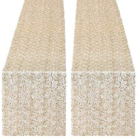 

Glitter Champagne Gold Sequin Mesh Table Runner 2 Pack 12 x 80 Inches Shimmer Table Linen Christmas Winter Party Fabric Decorations