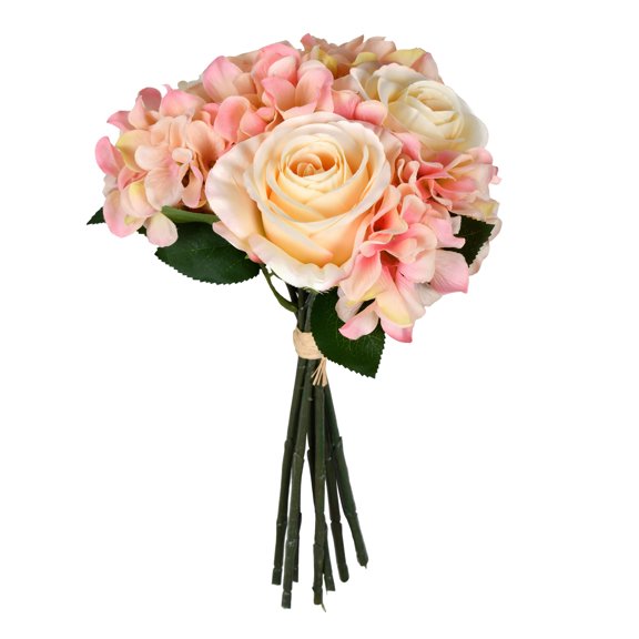 Vickerman 14" Artificial Pink Rose and Hydrangea Bundle.