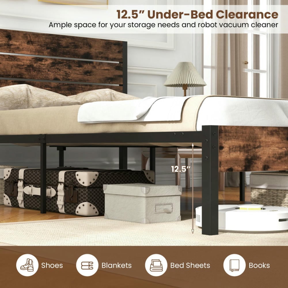 Barara King Bedroom Bed Frame, Bed Platform Frame,Full/King/Queen/Twin Size Bed Frame with High Headboard and Mute Bar-Queen Size