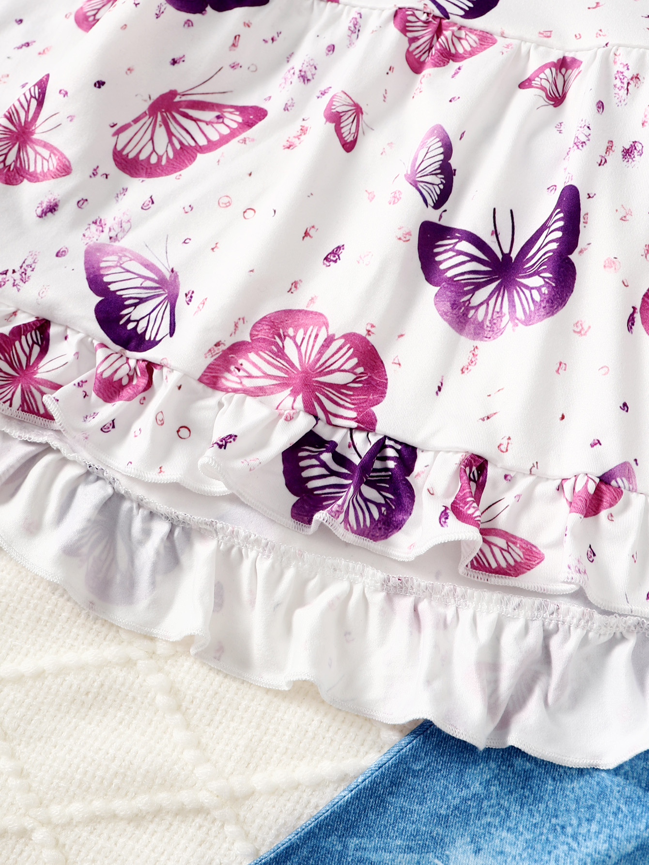 4T Baby Girls Clothes 4T Girls 2PCS Denim Outfits Set Butterfly Print Round Neck Toddler Girls Long Sleeve Top Denim Pants Set White