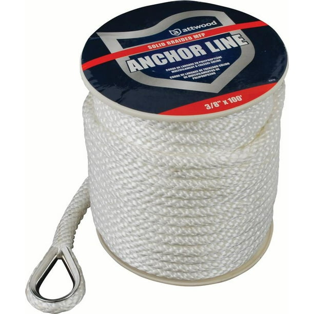 Attwood 117241 Solid Braid Multifilament Polypropylene Anchor Line with Thimble 3/8 In. x 100
