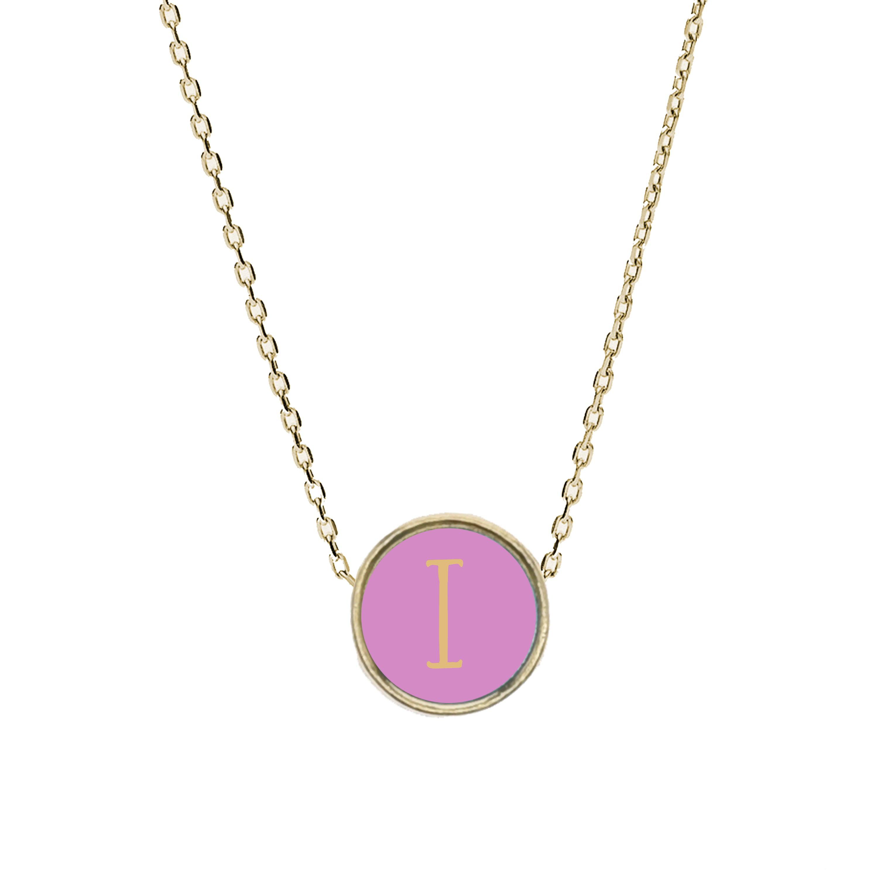 Gold Pink Box Heart Lariat Initial Necklace M