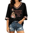 thumbnail image 3 of Dolly Memorial T-Shirt, Parton Country Music Tee Women Versatile V Neck 3/4 Sleeve Casual T Shirt, 3 of 5