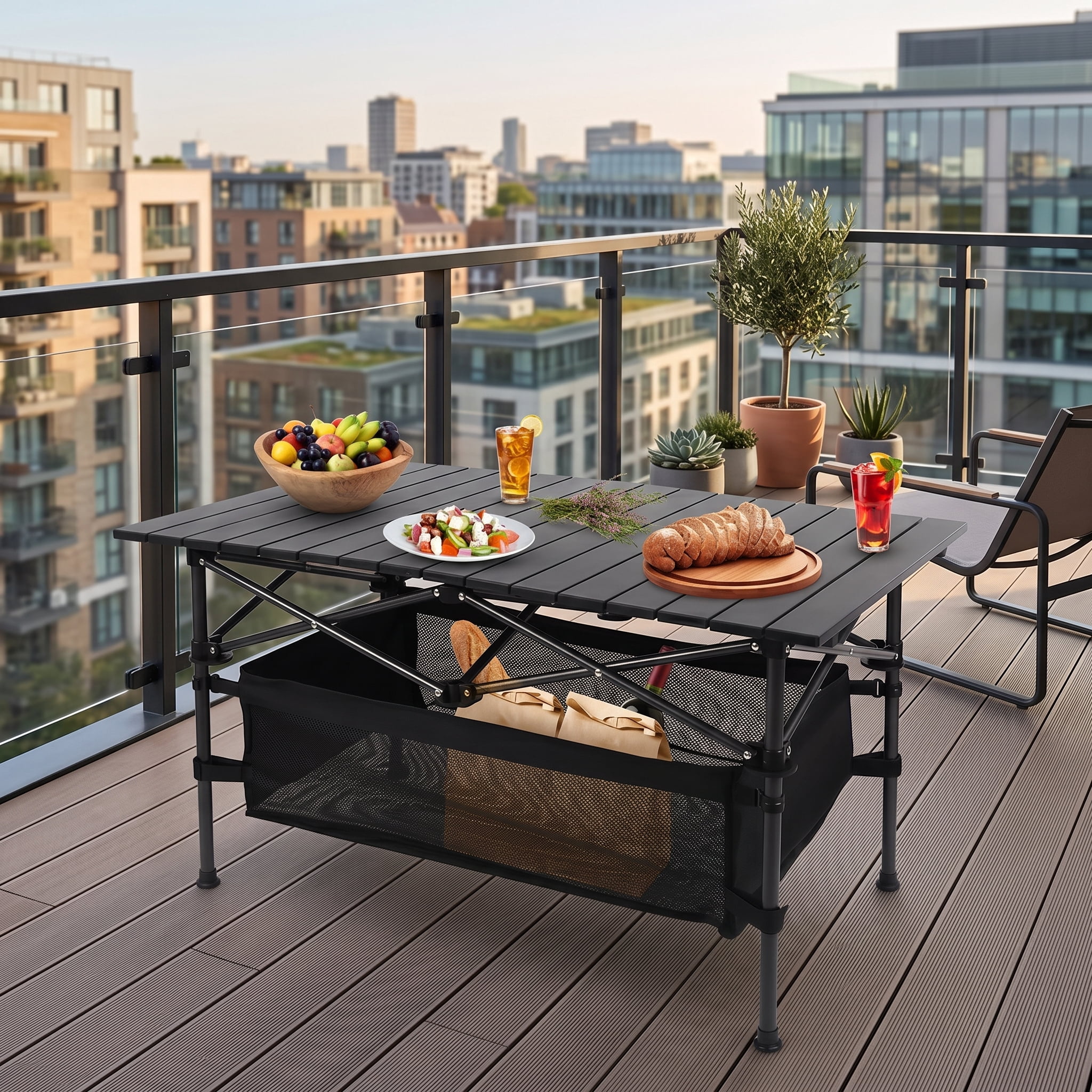 Folding Camping Table Portable Lightweight Aluminum Roll-up Picnic BBQ Desk with Carrying Bag Heavy Duty Outdoor Beach Backyard Party Patio