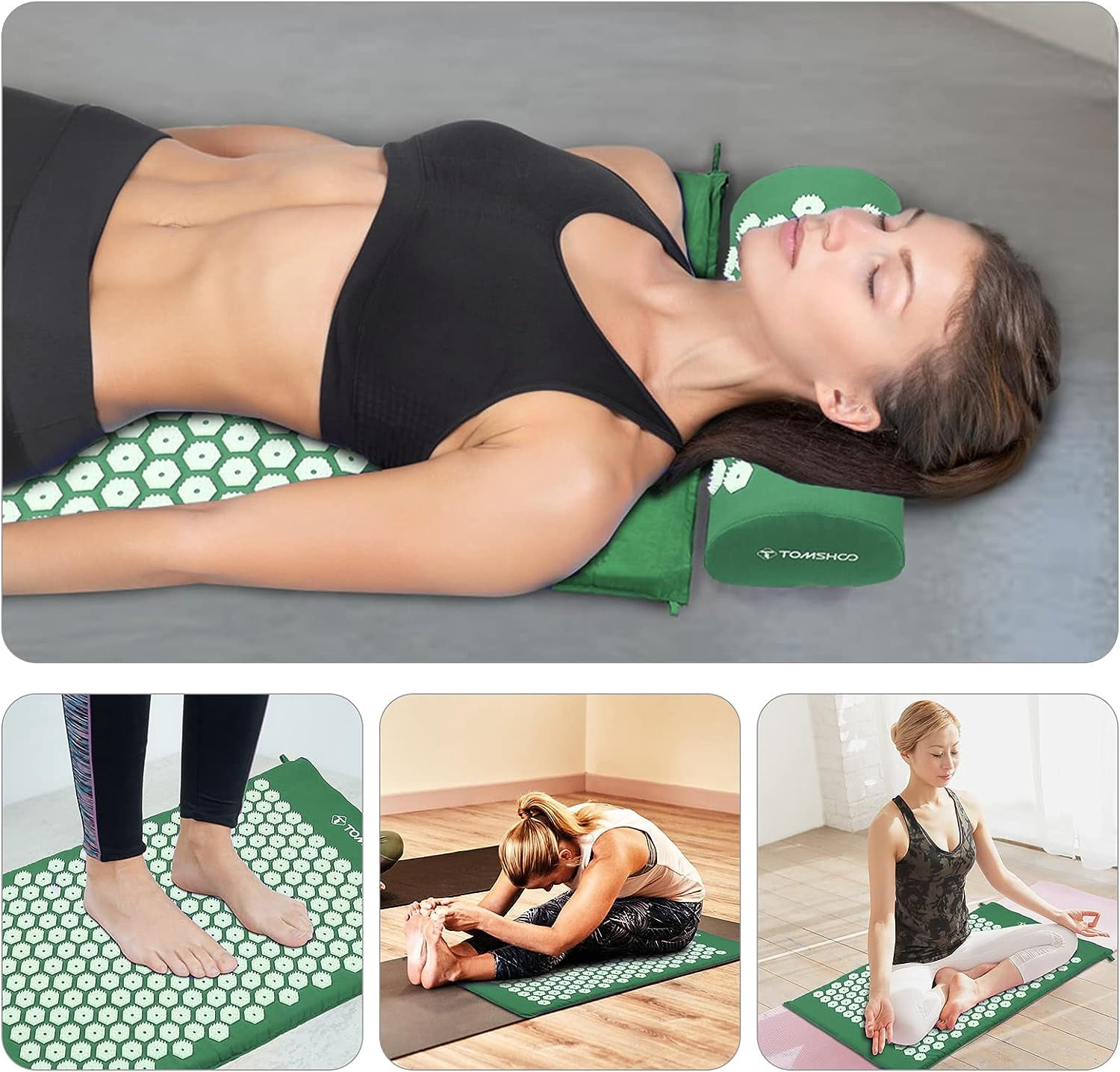 TOMSHOO Therapy Acupressure Mat & Pillow Set, 27''x17'', Head