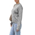 thumbnail image 4 of INSPIRE CHIC Women's 3D Floral Dropped Shoulders Knit Top Ribbed Crew Neck Long Sleeve Small Grey, 4 of 6